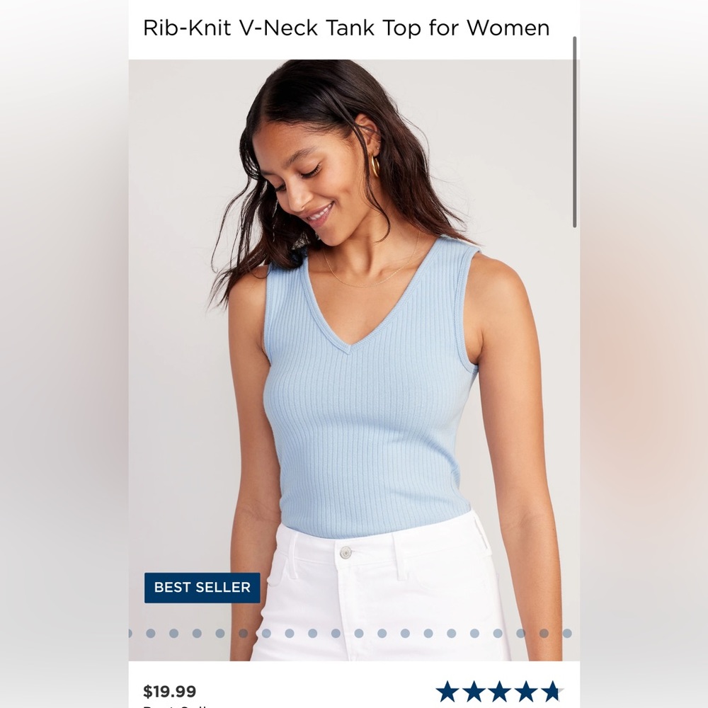 Old Navy Light Blue Rib-Knit V-Neck Tank Top